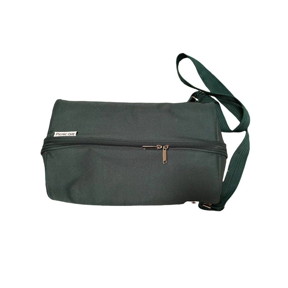 Picnic Gift Insulated Wine Bottle Carrier Tote 2 Glasses Corkscrew Green